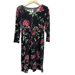 Molly Malloy Petite Vintage Women's Size 4 Black Crushed Velvet Burgundy Floral